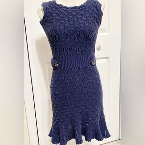 Lilly Pulitzer Villa Sweater Dress Crochet Knit Mermaid Hem - Blue - S - 4/6